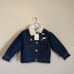 Kids Denim Jacket with Sherpa Collar - Dark Blue